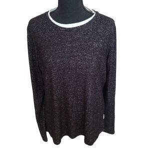Nic + Zoe Womens Tops Long Sleeve Layered Scoop Neck White Black Medium